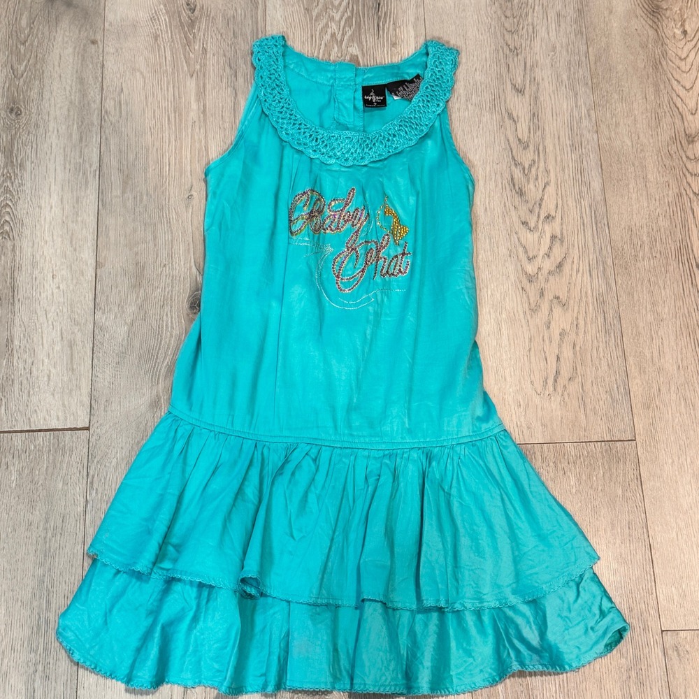 Baby Phat Girls Turquoise Sleeveless Dress Sequin Embellishment Size Large‎ L